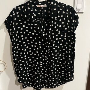 Rebecca Taylor Black and Cream 100% Silk Polka Dot Blouse